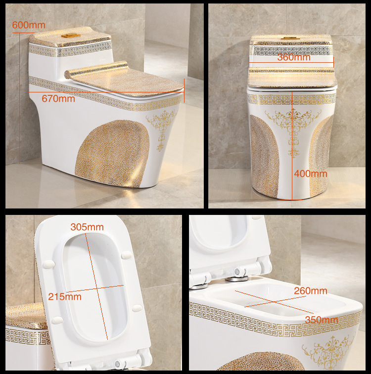 Hogar colorido dorado ultra plano inodoro de gran diámetro inodoro mudo ahorro de agua