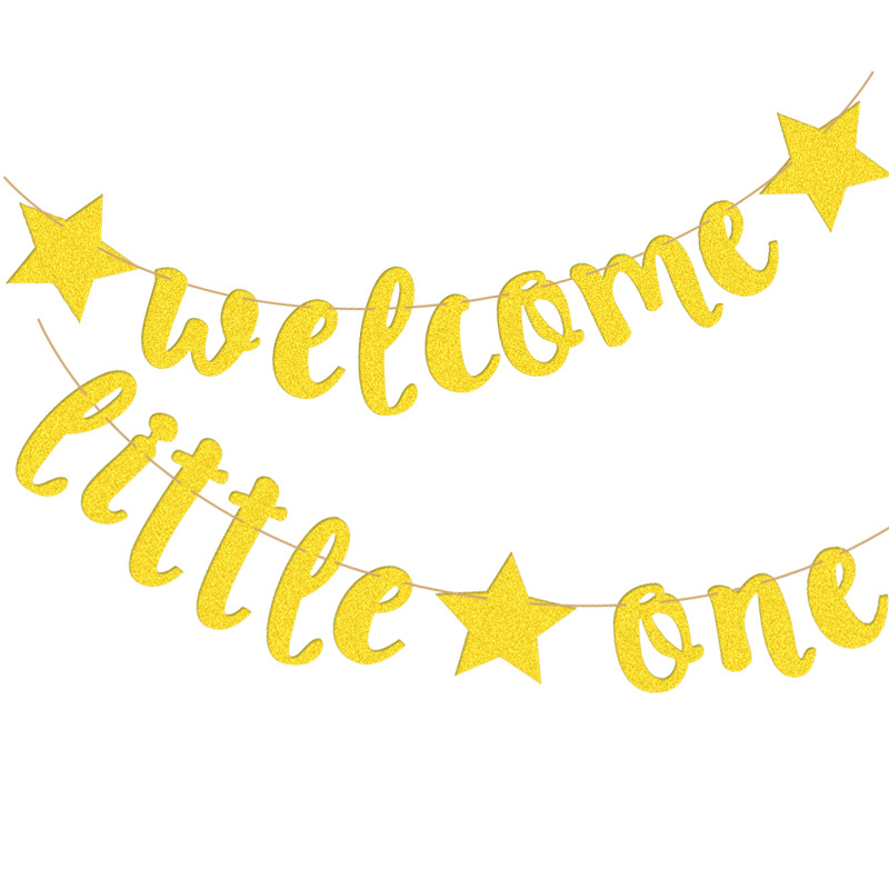 Fiesta de cumpleaños bebé estrella de cinco puntas amor corazón brillo guirnalda de papel bienvenido pequeño uno