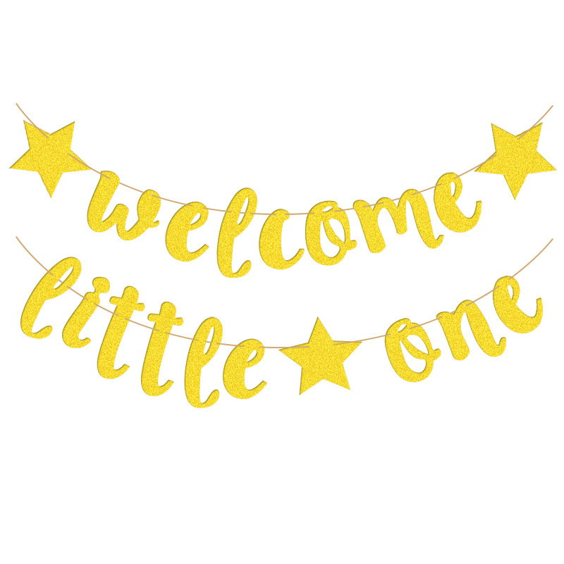 Fiesta de cumpleaños bebé estrella de cinco puntas amor corazón brillo guirnalda de papel bienvenido pequeño uno