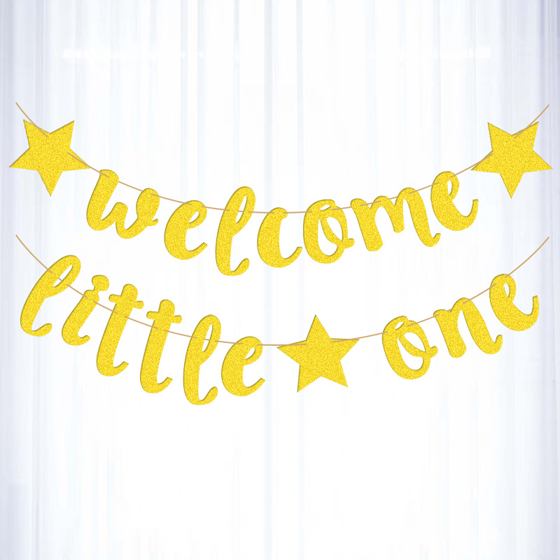 Fiesta de cumpleaños bebé estrella de cinco puntas amor corazón brillo guirnalda de papel bienvenido pequeño uno