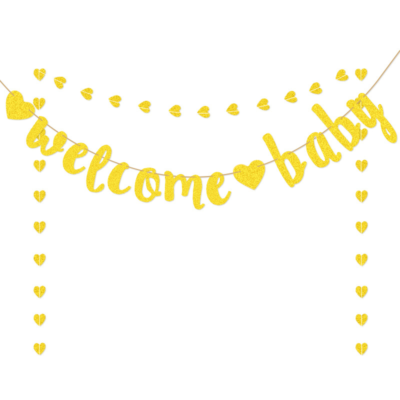 Bebé decorativo fiesta oro amor oro rosa melocotón corazón bienvenida bebé tire bandera tire flor brillante polvo