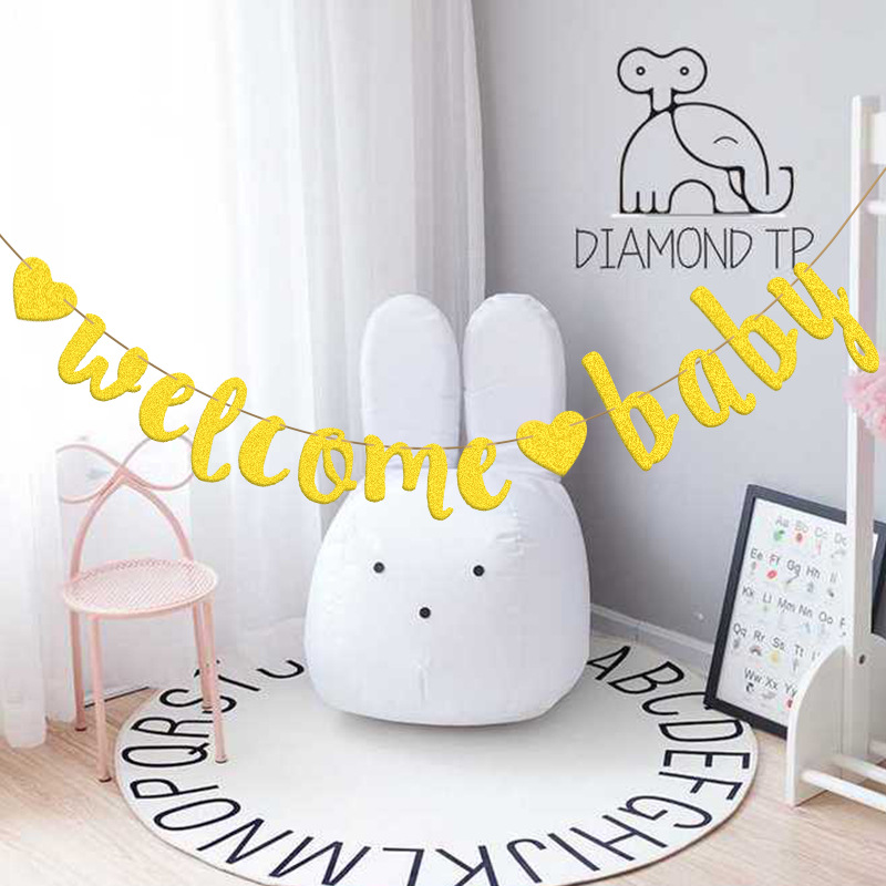 Bebé decorativo fiesta oro amor oro rosa melocotón corazón bienvenida bebé tire bandera tire flor brillante polvo