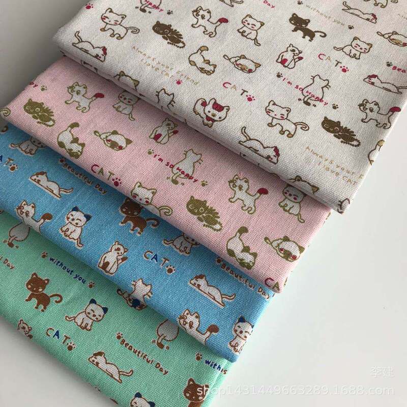 Factory direct linen fabric linen printed white cat handmade DIY pillow cloth Factory direct linen fabric linen printed white cat handmade DIY pillow cloth