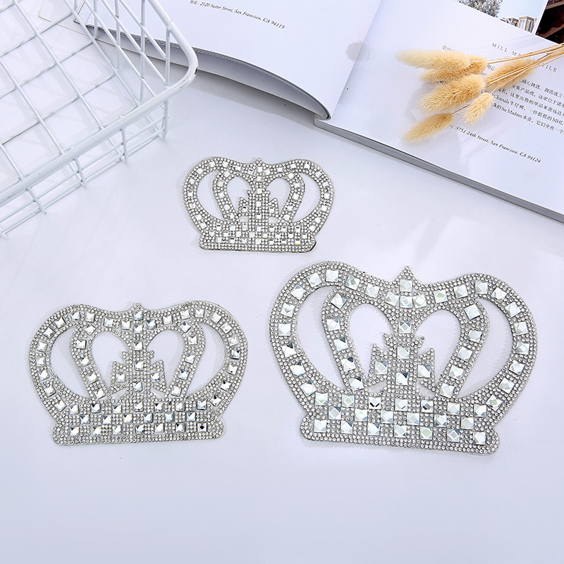 韩式小皇冠钻贴服装头饰辅料贴片热熔胶图案布贴工厂批发