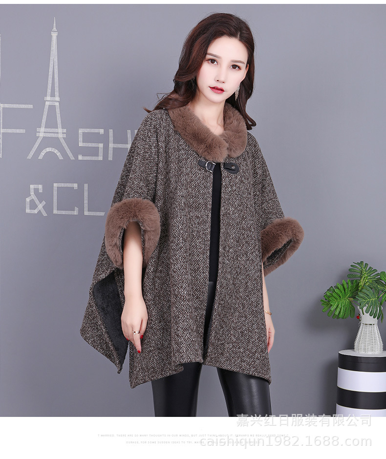 2025 nuevo estilo imitación rex abrigo de piel de conejo mujer de piel más terciopelo cálido comercio exterior chal capa de mujer otoño e invierno al por mayor