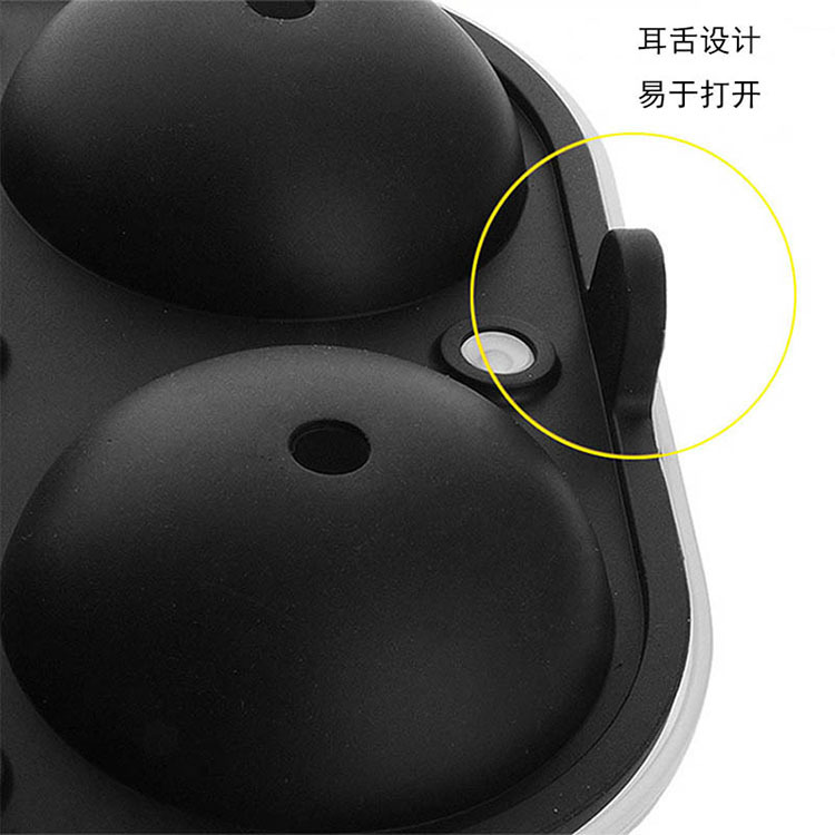 Fabricante en stock grande bandeja de hielo de silicona de 4 piezas fondo de plástico redondo molde de paleta de hockey sobre hielo molde de hockey sobre hielo de whisky de cuatro piezas