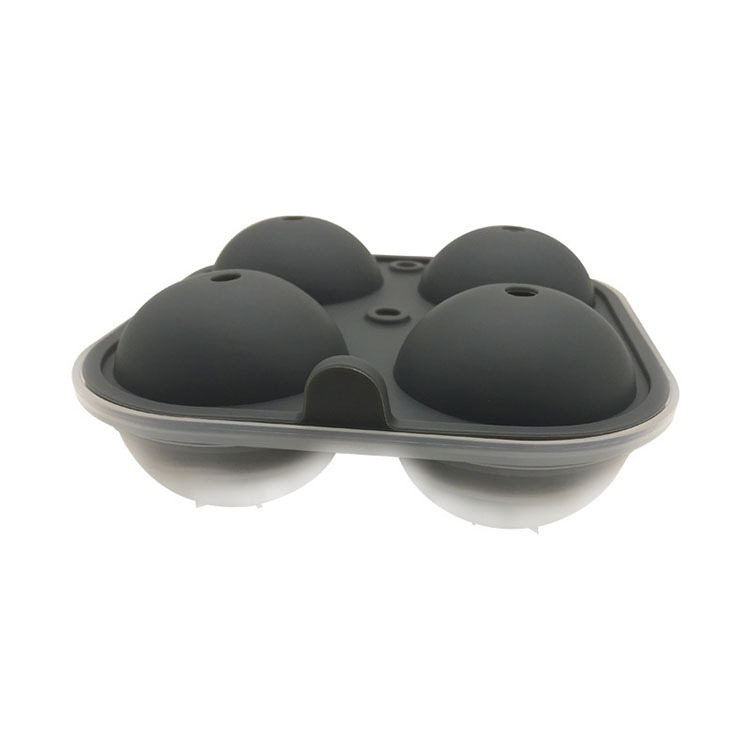 Fabricante en stock grande bandeja de hielo de silicona de 4 piezas fondo de plástico redondo molde de paleta de hockey sobre hielo molde de hockey sobre hielo de whisky de cuatro piezas