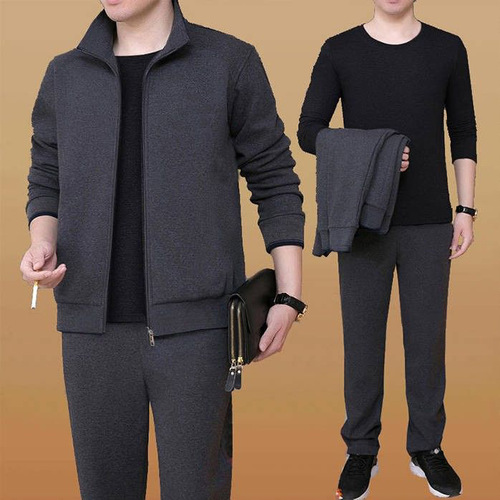 Middle-aged and elderly sports suits men's plus size dad clothes spring and autumn middle-aged casual sweatshirts and sportswear two-piece set