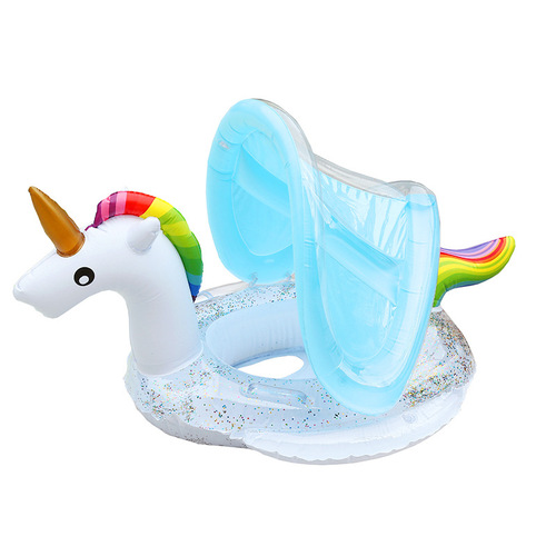 Supply ins inflatable sequined unicorn firebird seat with awning, children's swimming ring seat
