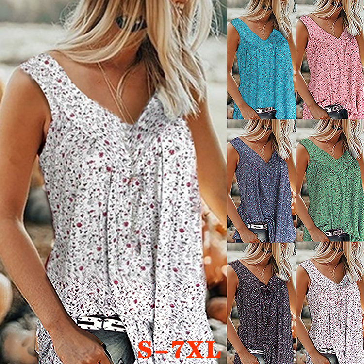 2021 New Foreign Trade Women's Clothing Amazon Summer Shirt Floral Vest Sleeveless T-Shirt Women's European and American Style