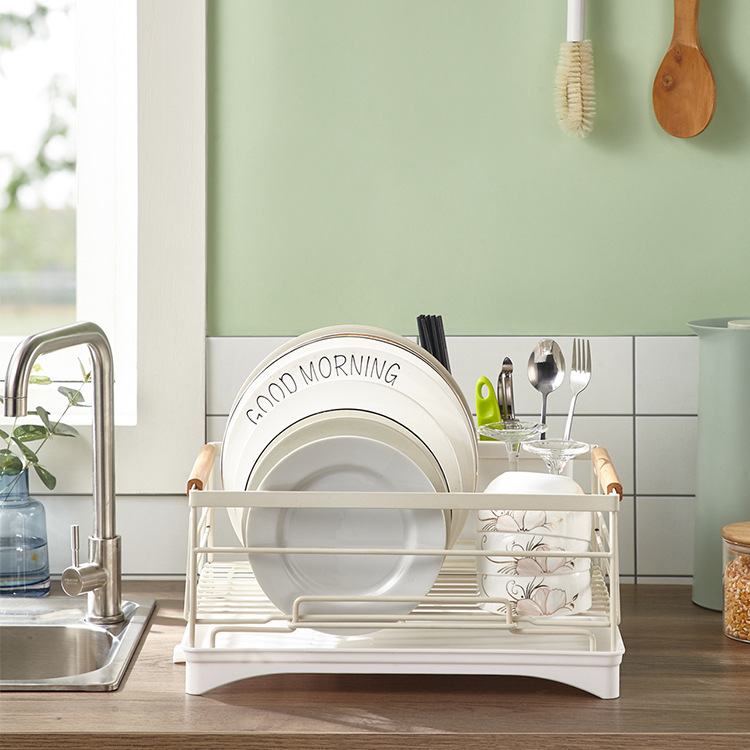 Fábrica de fuente utensilios de cocina de acero inoxidable madera de hayaja platos de fregadero drenaje de acero madera desmontaje almacenamiento platos de almacenamiento