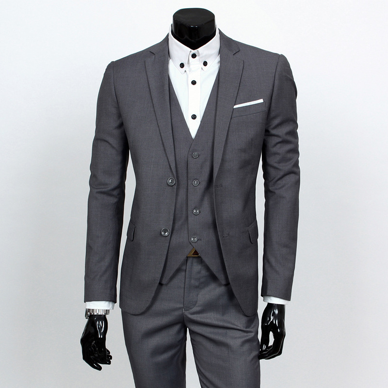 Cross-Border Foreign Trade European Size New Thickened Men's Suit Set Casual Korean Style Suit Three-Piece Slim Fit Men's Wedding Suit