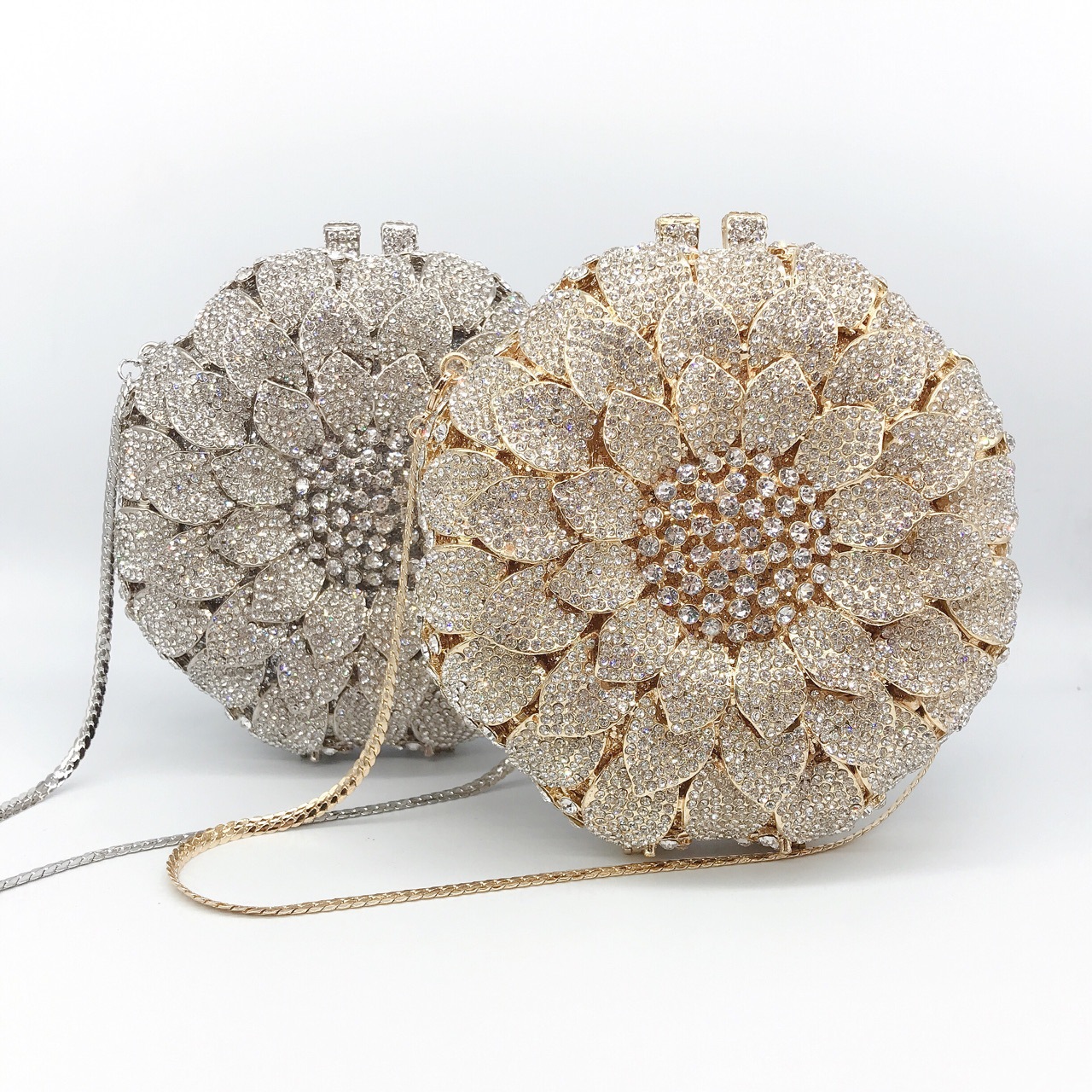 Túi clutch dạ hội đính đá kim cương phong cách châu Âu — Kim cương trắng trên vàng, Màu bạc, Vàng AB, sâm panh