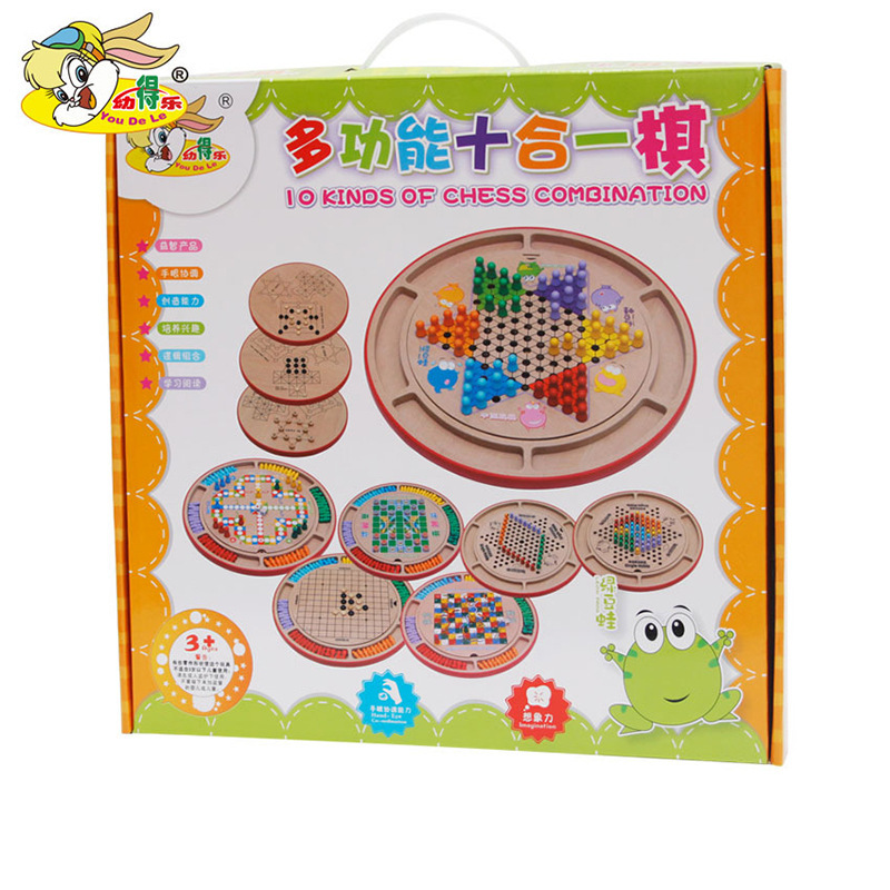 Madera diez en uno ajedrez damas vuelo ajedrez go-go juegos de mesa juegos de mesa para niños juguetes de puzzle al por mayor image 2