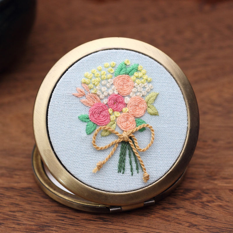 Oujin original hecho a mano tela/material paquete hecho a mano bordado espejo pequeño espejo DIY espejo cosmético