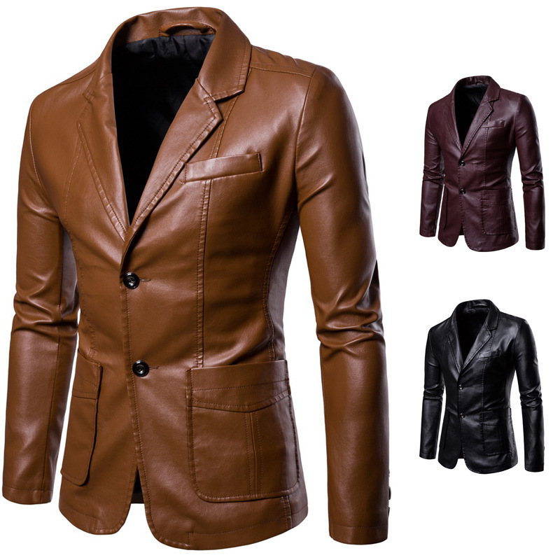 Plus Size Spring and Autum Men's New Korean Fashion Leather Jacket Pu Motorcycle Men's Slim Leather Jacket Men's Trendy Brand