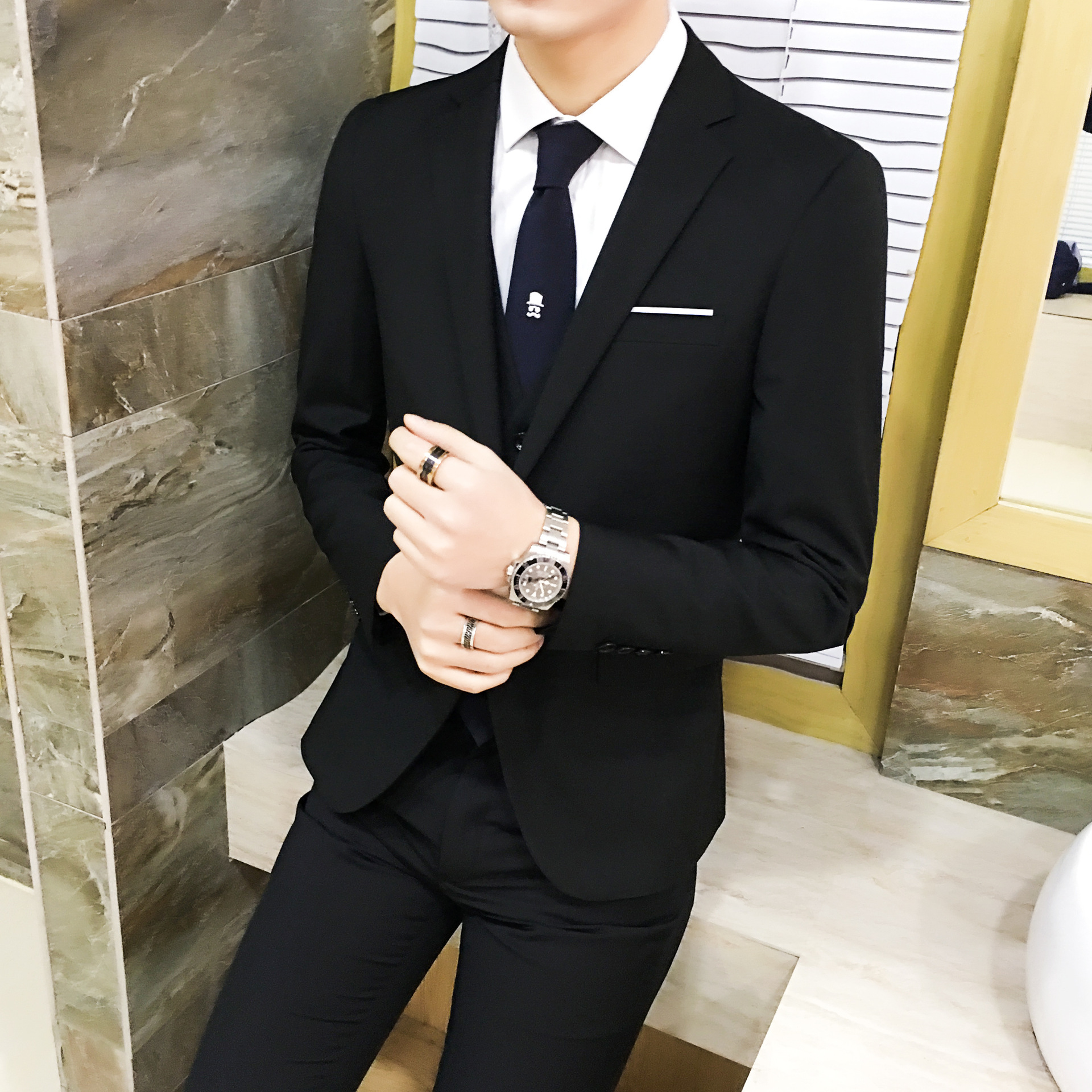 Business Suit Two-Piece Set Men's Two-Piece Set Korean Slim-Fit Formal Dress Groom Wedding Dress Professional Suit