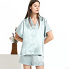 Silk pijama, shorts, set, cardigan for leisure, with short sleeve, V-neckline
