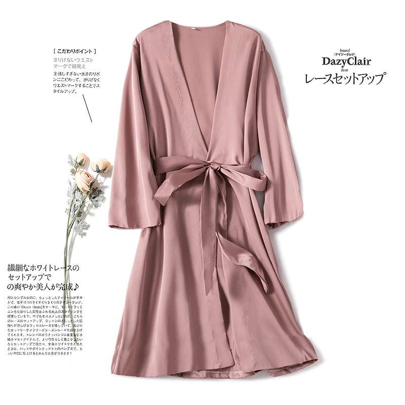 2025 Pajamas Feminine Ice Silk Nightgown Korean Style Thin Bathrobe Mid-Length Abaya Home Clothes Dropshipping 2025 Pajamas Feminine Ice Silk Nightgown Korean Style Thin Bathrobe Mid-Length Abaya Home Clothes Dropshipping