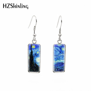 Stainless Steel European and American Explosions Amazon Van Gogh Painted Star Earrings Cross-border Special for Jewelry Popular Earrings