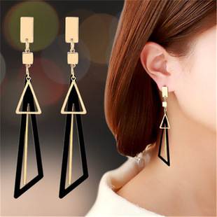 Korean Style Geometric Earrings Women's Elegant Simple Atmospheric Color Triangle Fresh Ear Studs Long Earrings