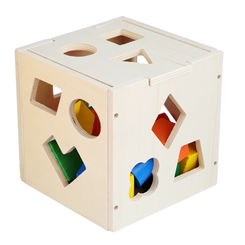 Directo de fábrica de madera de 15 hoyos forma de inteligencia a juego caja de iluminación geométrica educación temprana juguetes educativos bloques de construcción tridimensionales image 6