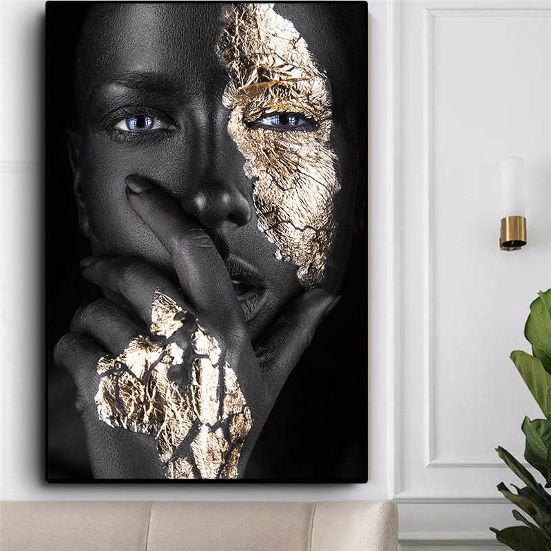 African black gold woman decorative painting art portrait photography study bedroom hanging painting frameless painting core factory direct supply