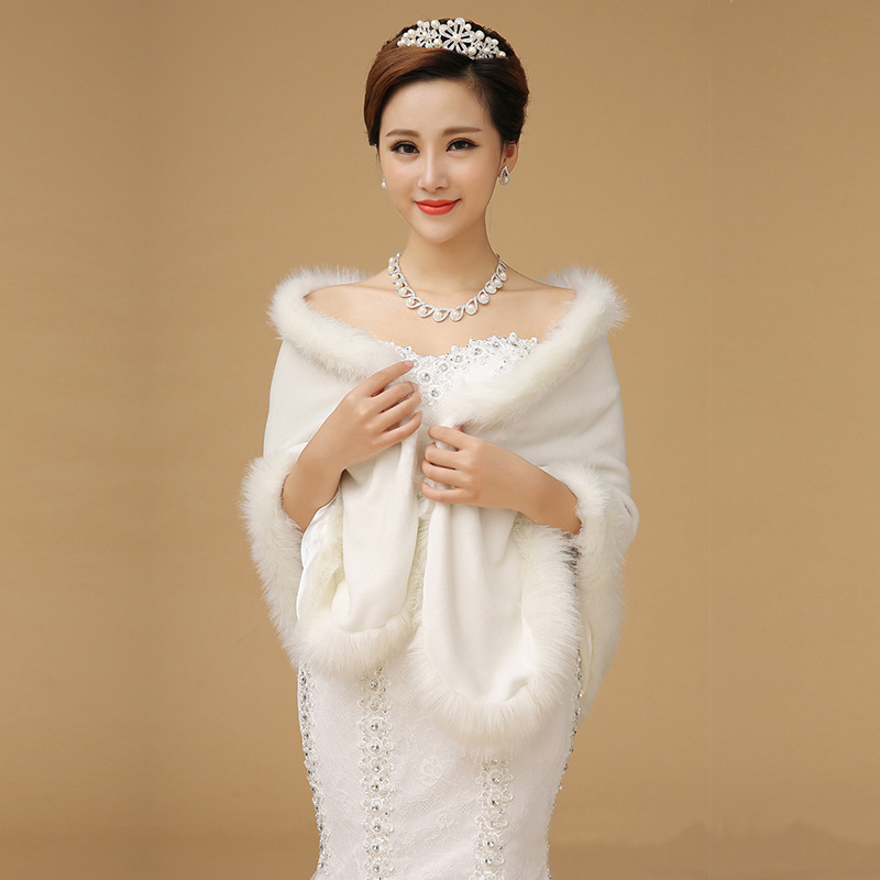 Bridal Wedding Dress Autumn and Winter Warm Long Fur Shawl Nightclub Large Size Versatile Fur Shawl