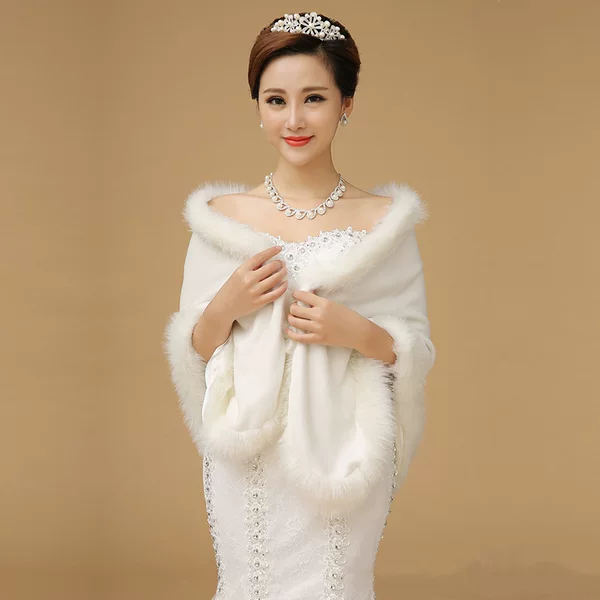 Bridal Wedding Dress Autumn and Winter Warm Long Fur Shawl Nightclub Large Size Versatile Fur Shawl