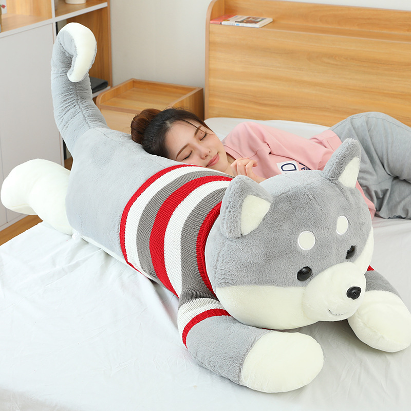 Fábrica directa de juguetes de peluche para perros de madera, almohada de cama, muñeca de tela linda, muñeca gris al por mayor image 4
