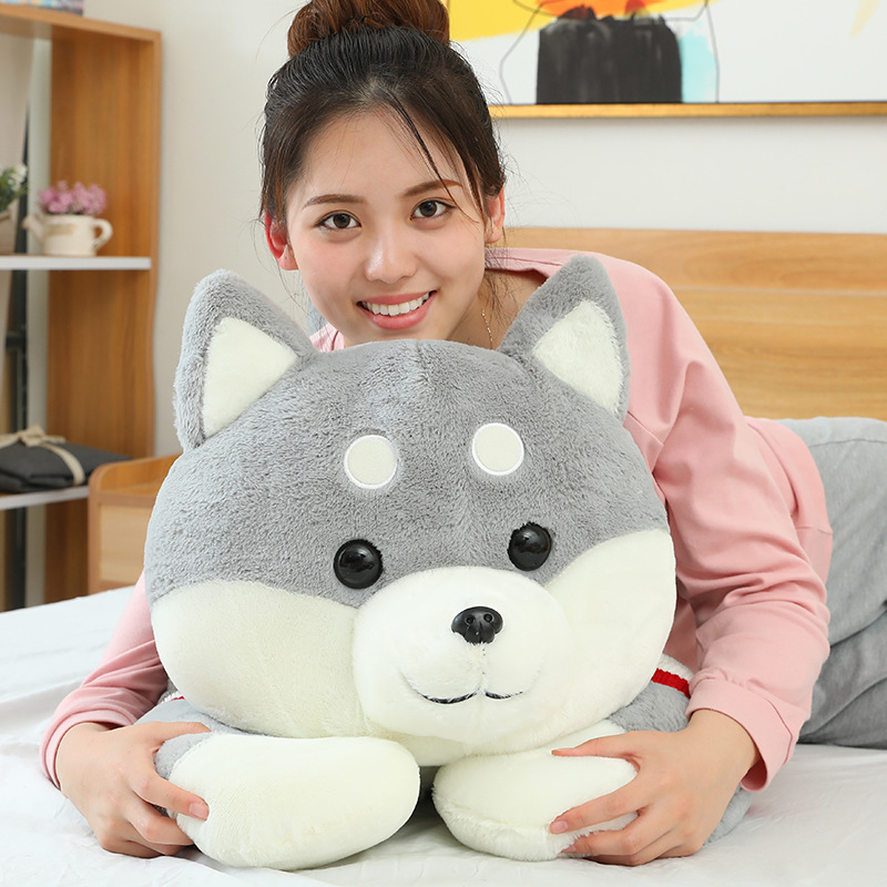 Fábrica directa de juguetes de peluche para perros de madera, almohada de cama, muñeca de tela linda, muñeca gris al por mayor image 6