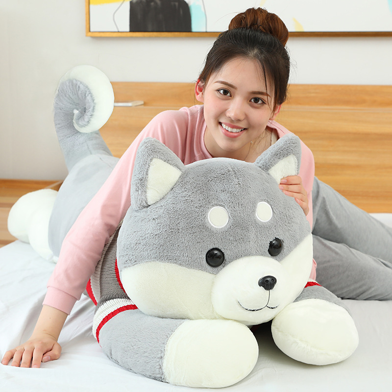 Fábrica directa de juguetes de peluche para perros de madera, almohada de cama, muñeca de tela linda, muñeca gris al por mayor image 2