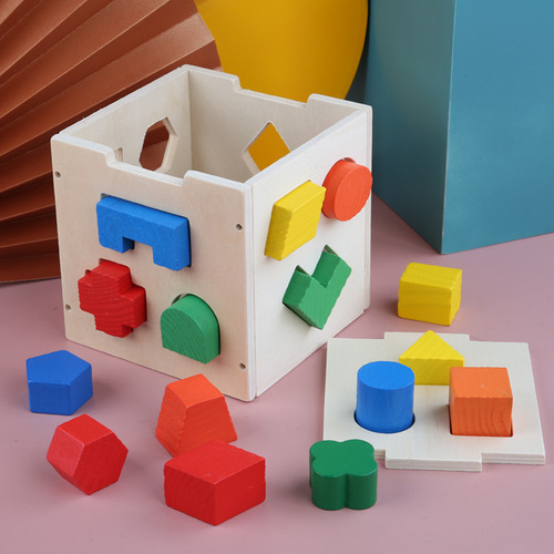 Factory direct sales children's puzzle early education three-dimensional building blocks geometric shape wooden matching building blocks 15-hole intelligence box