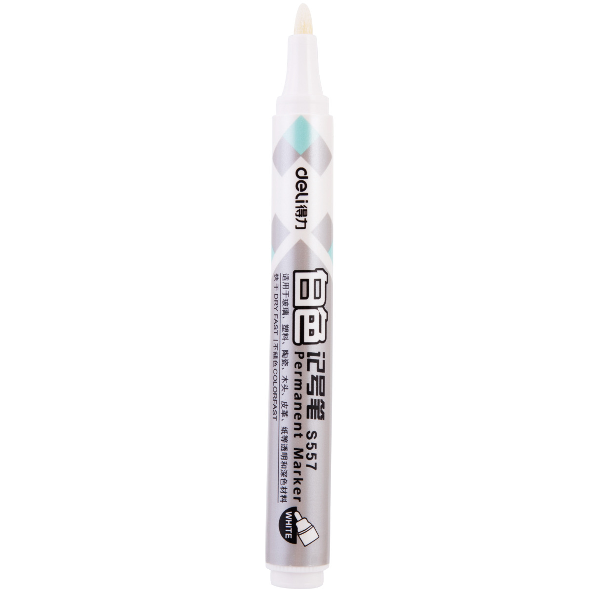 Deli S557 marcador blanco neumático pluma pintura pluma marcador aceitoso