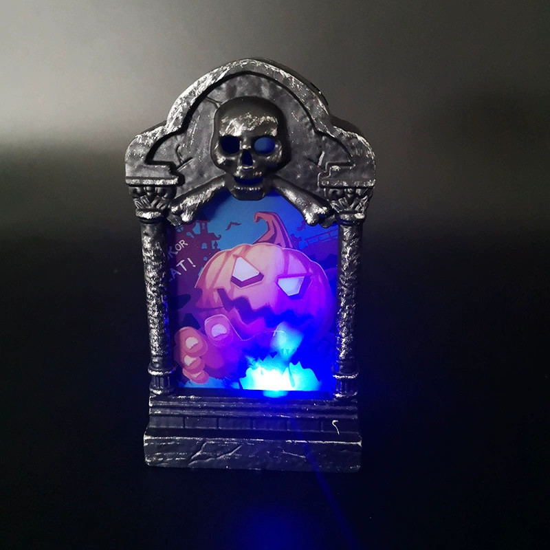 Tombstone LED lantern, flashing handheld Halloween prop, assorted designs