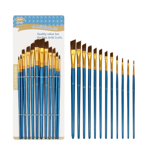 Amazon Watercolor Acrylic Brush Set 12 Pearlescent Blue Rod Student Art Painting Oil Painting Brush Wholesale