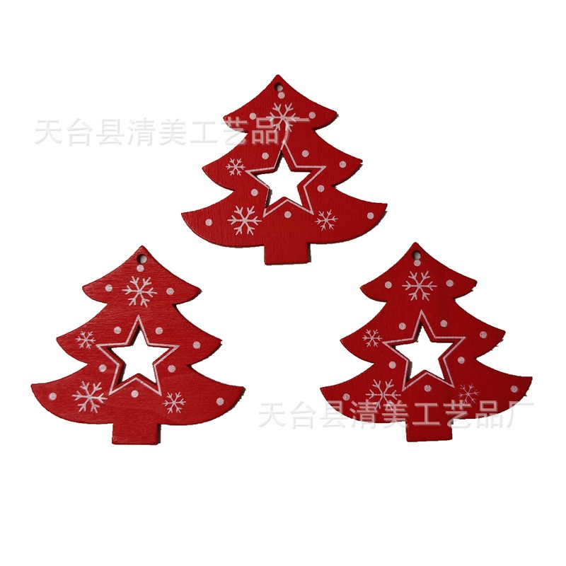 Colgante de dibujos animados navideños de madera de bricolaje de la serie navideña pintada roja 10 piezas en un paquete con 10 cuerdas de cáñamo