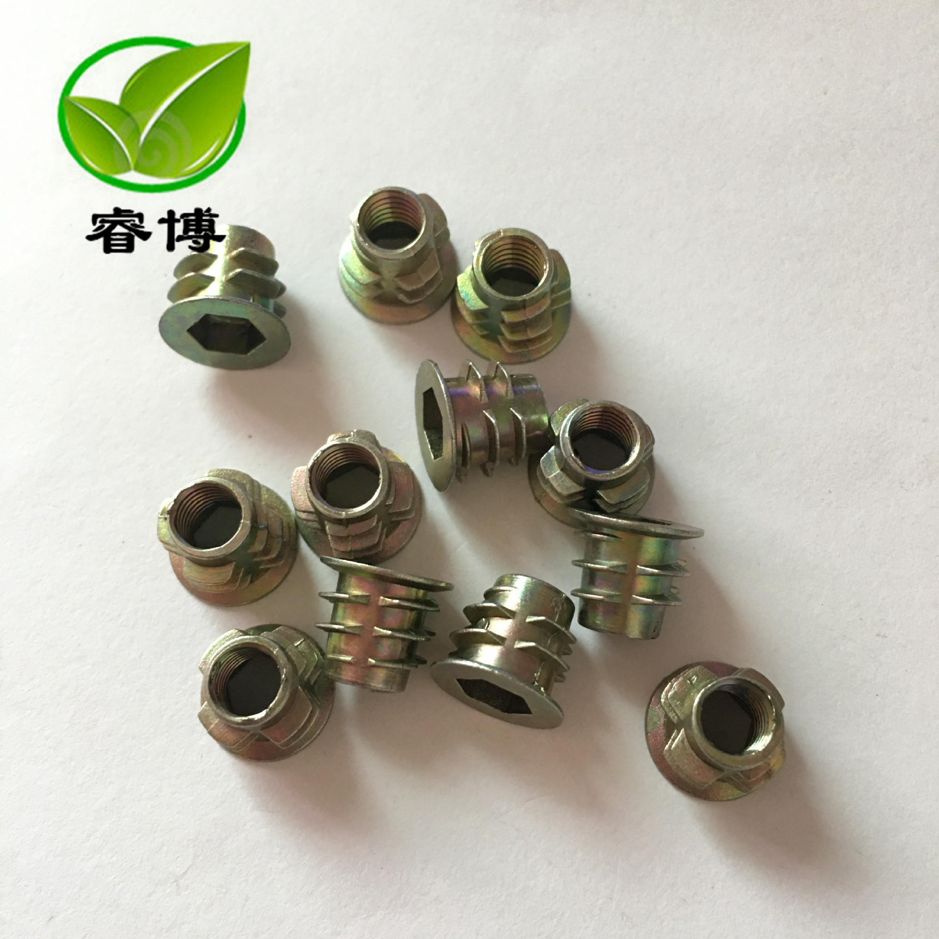 英制1/4 5/16 3/8锌合金梯形螺母带介内外牙螺纹插入木材家具嵌件