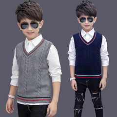 Boys' Autumn/Winter Thickened Sweater Vest, Mid-to-Large Size Knitted Waistcoat, Cotton Baby Sleeveless Top, Trendy School Uniform for Kids