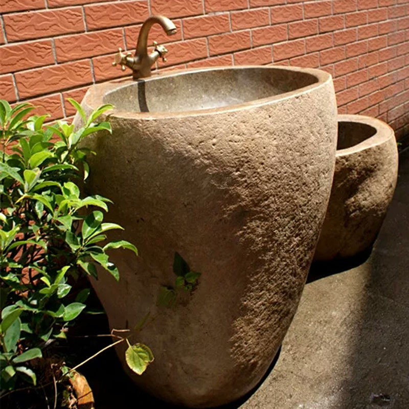 Outdoor Natural Stone Wash Basin Courtyard Sink Integral Stone Pool Floor Pebbles Outdoor Household Table Basin