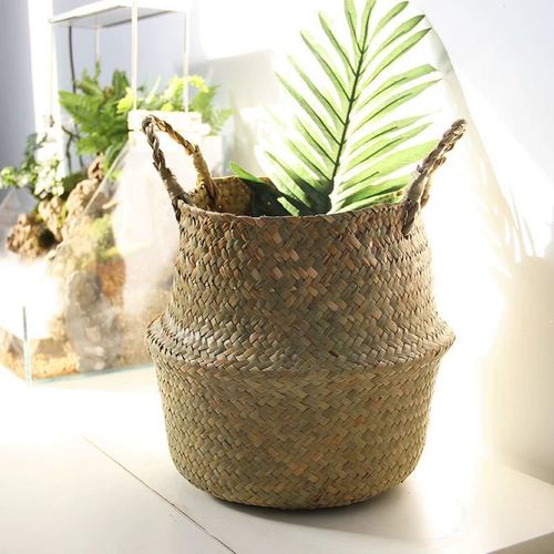 Nordic flower basket, portable woven basket, flowerpot, straw woven, bamboo woven, plant straw woven, floor-standing folding straw woven bag, basket woven