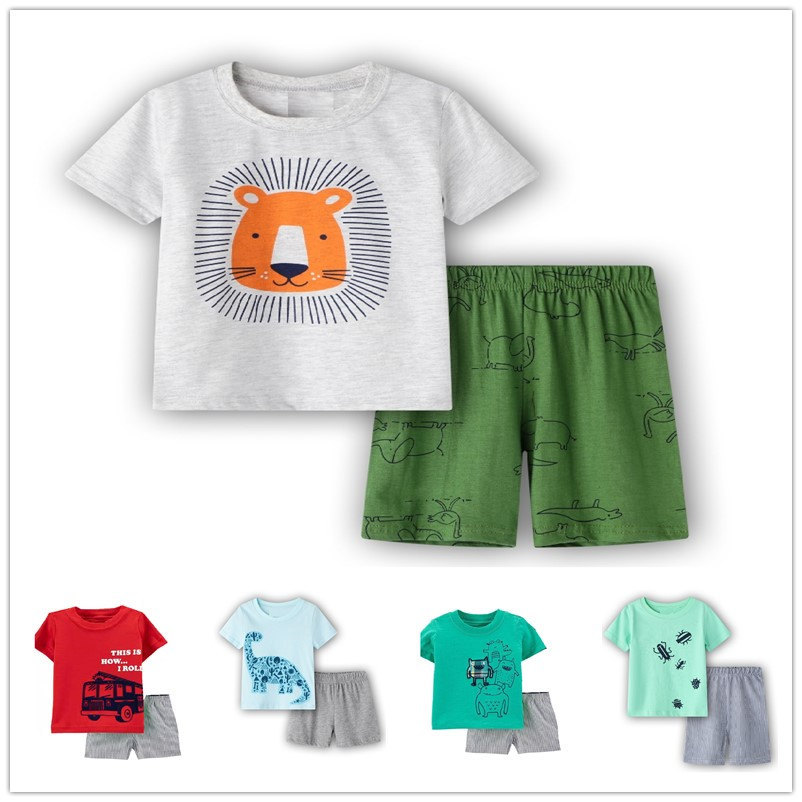 New Boys Short-Sleeved Home Clothes Children's Clothing Summer Suit Air-Conditioned Clothes Cartoon Pajamas K050