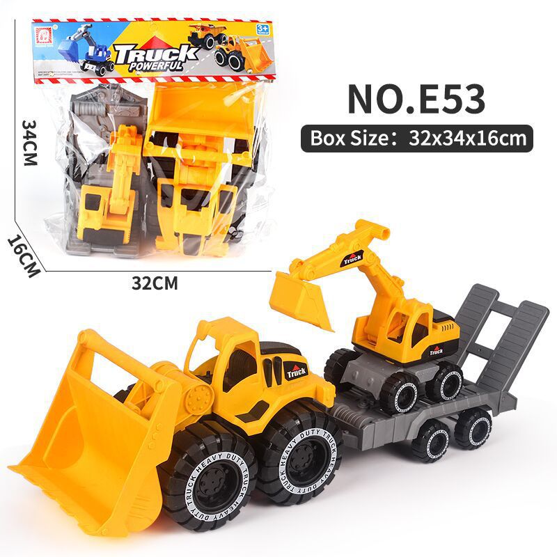 중간 굴삭기에 트레일러가있는 대형 지게차