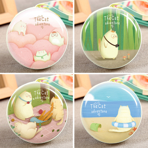 Tinplate zipper portable coin purse round earphone cord storage bag fresh cartoon coin key storage box 35