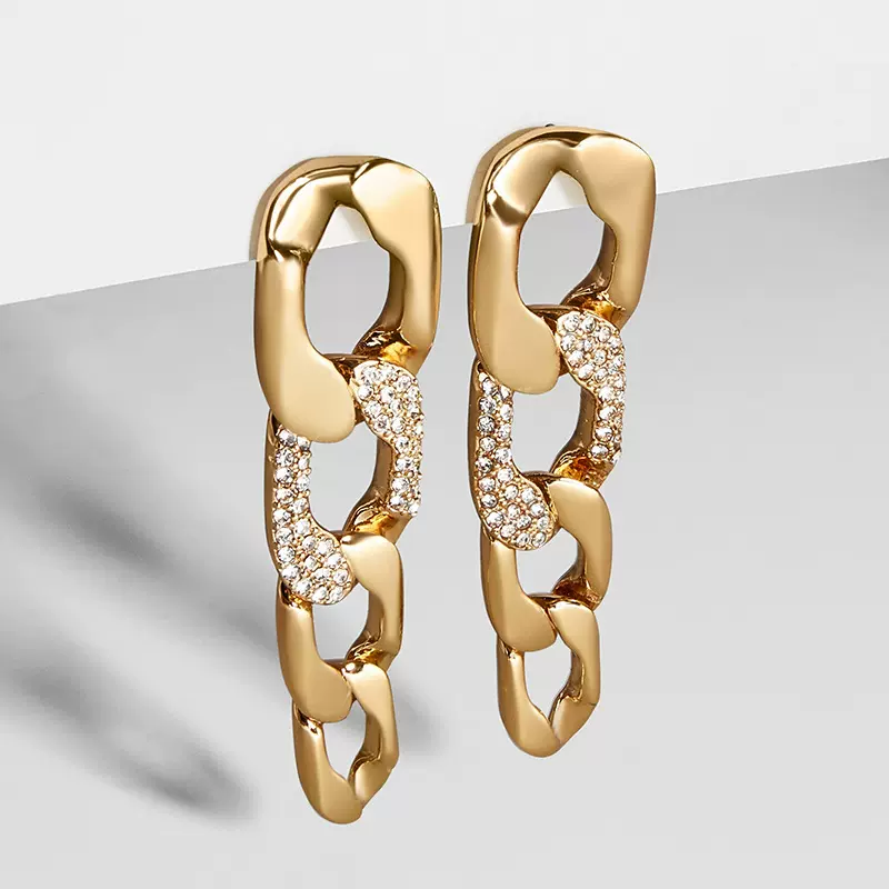 2020热销款 夸张夜店麻花满钻耳环 嘻哈街舞爵士舞台耳钩长款耳坠