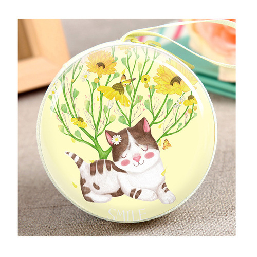 Tinplate zipper portable coin purse round earphone cord storage bag fresh cartoon coin key storage box 35