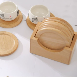 木质隔热防烫垫茶杯垫桌面 圆形榉木餐桌垫 防滑创意咖啡木制杯垫