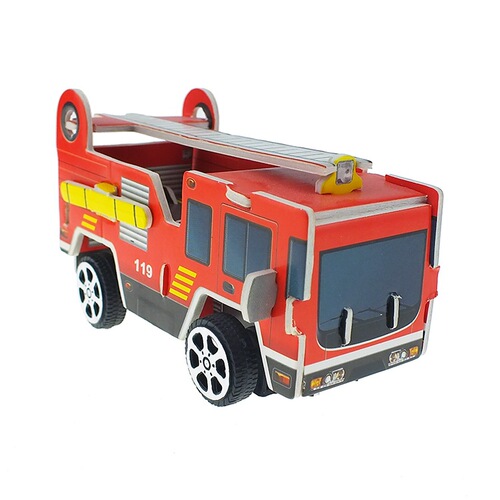 Three 3D pull-back fire truck models children's educational three-dimensional toys hand-made paper three-dimensional puzzles