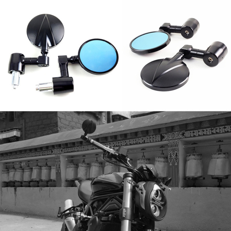 FLYQUICK transfronteriza Venta caliente de la motocicleta ronda clásico modificado luz azul antideslumbrante CNC espejo retrovisor decorativo