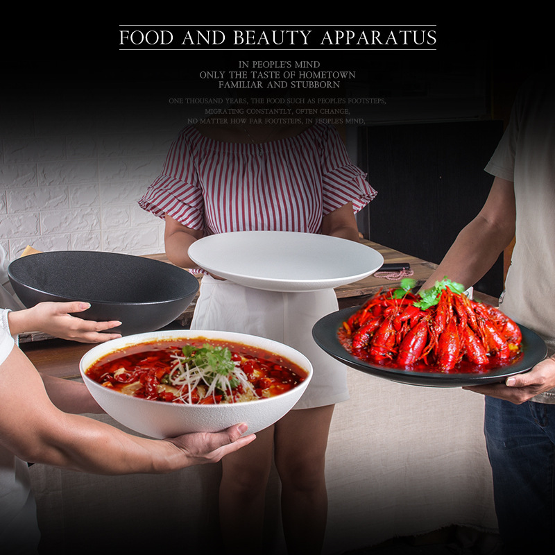 Plato de pescado escalfado Tazón Plato de cerámica esmerilado de gran tamaño